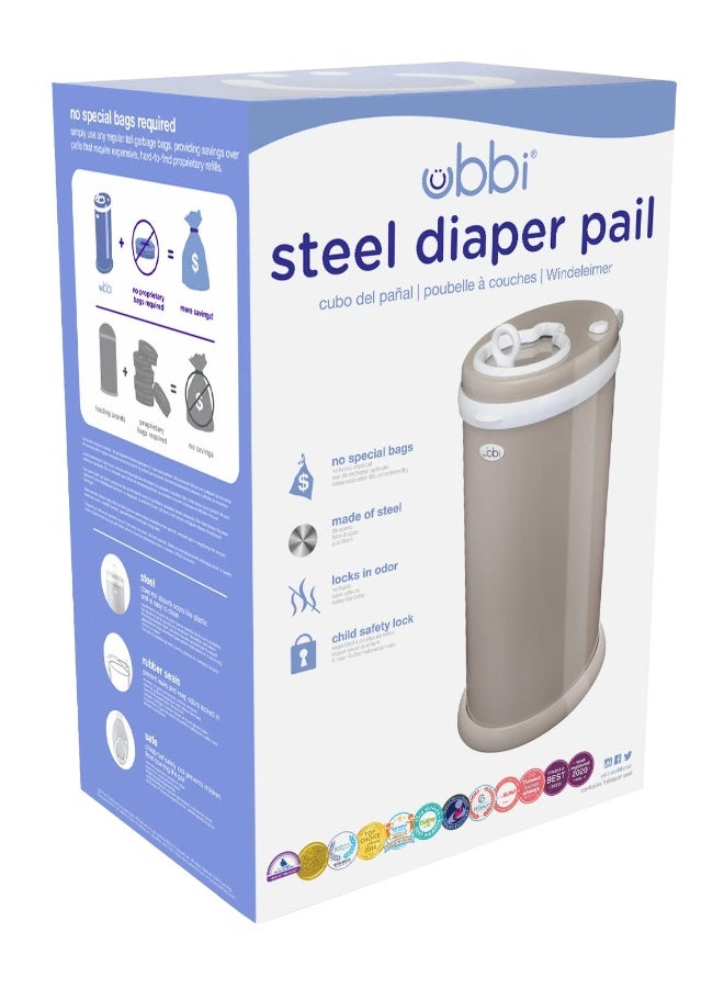 Ubbi Stainless Steel Diaper Pail, Odor Locking, No Special Bag Required, Award-Winning, Registry Must-Have, Taupe - Image 2