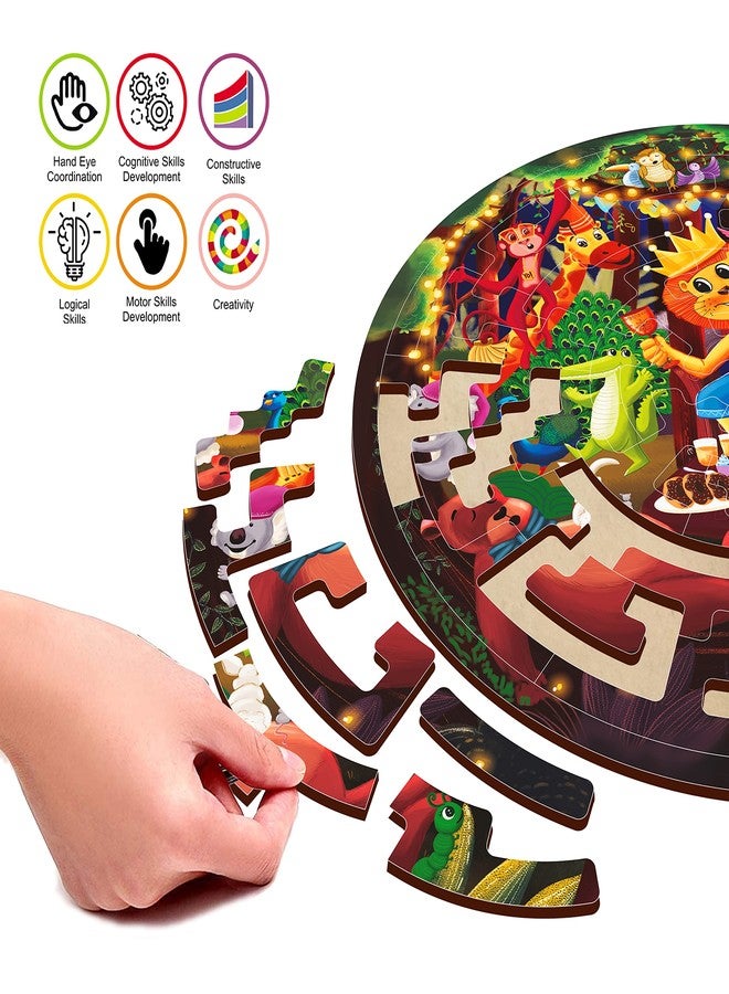 Webby Fazzle(New Puzzle Design) Jungle Party Theme Wooden Jigsaw Puzzle for Boys & Girls/Kids Toy with Display Stand, 50 Pcs - Image 4