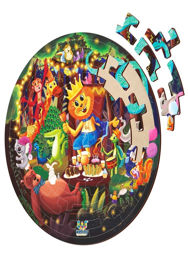 Webby Fazzle(New Puzzle Design) Jungle Party Theme Wooden Jigsaw Puzzle for Boys & Girls/Kids Toy with Display Stand, 50 Pcs - Image 1
