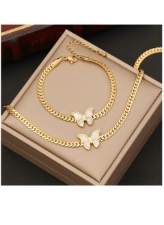 MissTiara Fashion Shell Butterfly Bracelet Necklace Earring Set Stainless Steel Clavicle Chain for Women Girls  - Image 2