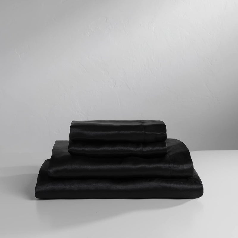 Baltic Linen طقم ملاءات ساتان فاخرة من الكتان بحجم كينغ أسود 4 قطع - Image 1