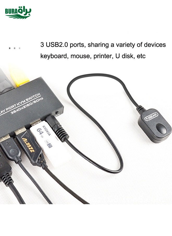 FJGEAR FJ-DK201 60HZ 2 Ports DP + USB To KVM Switcher With Desktop Controller
