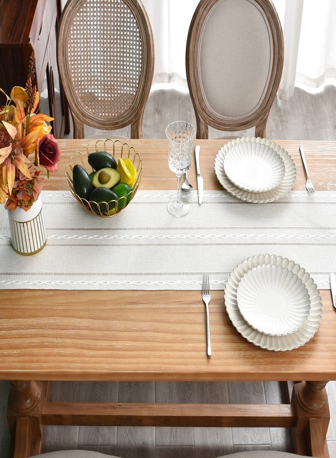 NEWISHER Farmhouse Rustic Table Runner Braided Stripe Table Runners Embroidered Table Decorations for Kitchen Living Room Dining Holiday and Party Ivory 13x60 Inch - Image 5