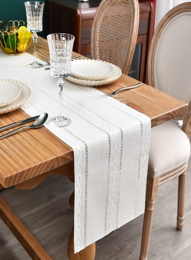 NEWISHER Farmhouse Rustic Table Runner Braided Stripe Table Runners Embroidered Table Decorations for Kitchen Living Room Dining Holiday and Party Ivory 13x60 Inch - Image 1