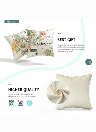 Spring Honey Bee Daisy Flowers Home Sweet Home Throw Pillow Covers 45cmx45cm Set of 4, Spring Summer Seasonal Decorations for Home - view 4