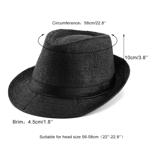 FALETO Unisex Summer Panama Straw Fedora Hat Short Brim Beach Sun Cap Classic (#01 Black) - Image 2