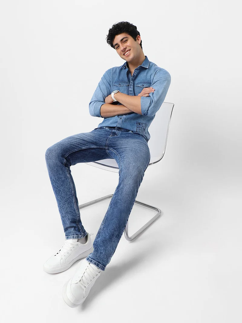 Urbano Fashion  Urbano Fashion Men's Blue Skinny Fit Washed Jeans Stretchable for Men | Best Price UAE