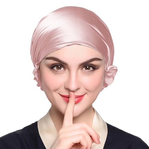 LilySilk Silk Bonnet for Sleeping Womens Sleep Cap 100 19MM Mulberry Silk for Long Curly Hair Adjustable Stretchy Rosy Pink - Image 1