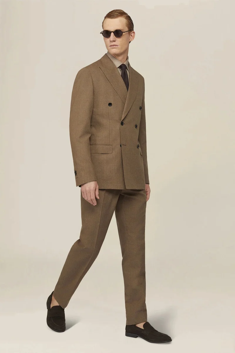 دوبل غانغر Men's double-breasted unlined jacket in Prince of Wales check, regular fit - Beige