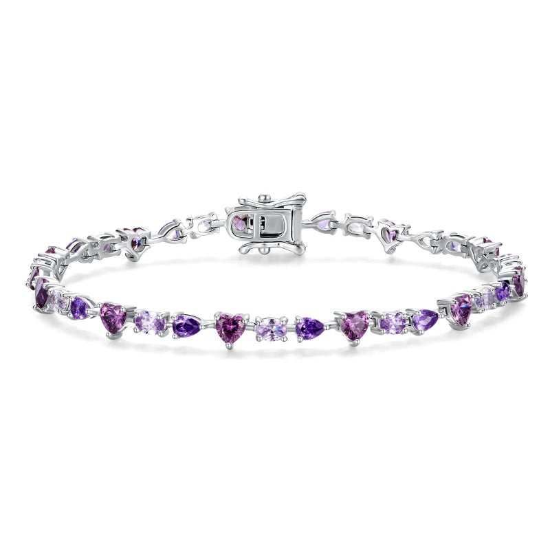 FANCIME 'Dawn' Tennis Bracelets Sterling Silver Berry Pop Oval Heart Teardrop Created Amethys Bracelets Fine Jewelry for Women 7.2" - Image 1