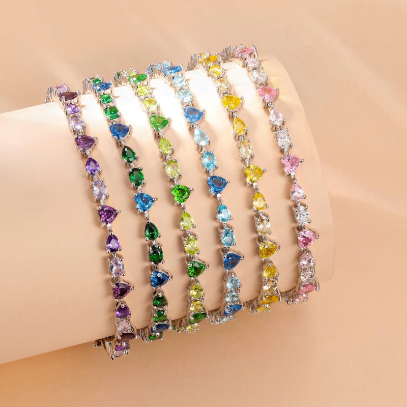 FANCIME 'Dawn' Tennis Bracelets Sterling Silver Berry Pop Oval Heart Teardrop Created Amethys Bracelets Fine Jewelry for Women 7.2" - Image 2