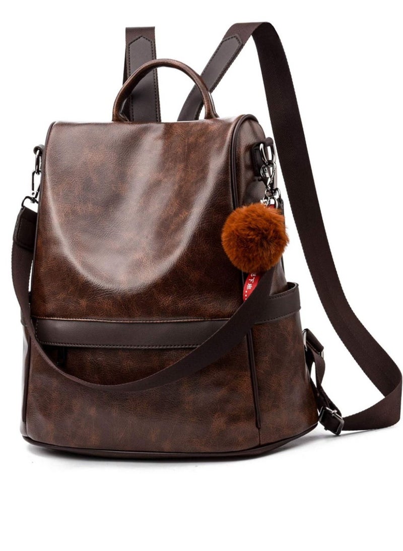 Anti-theft Casual Shoulder Backpack Fashion Ladies Satchel Bags - Brown - Image 1