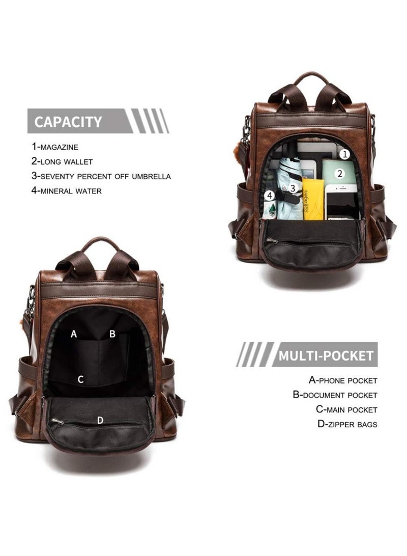 Anti-theft Casual Shoulder Backpack Fashion Ladies Satchel Bags - Brown - Image 3
