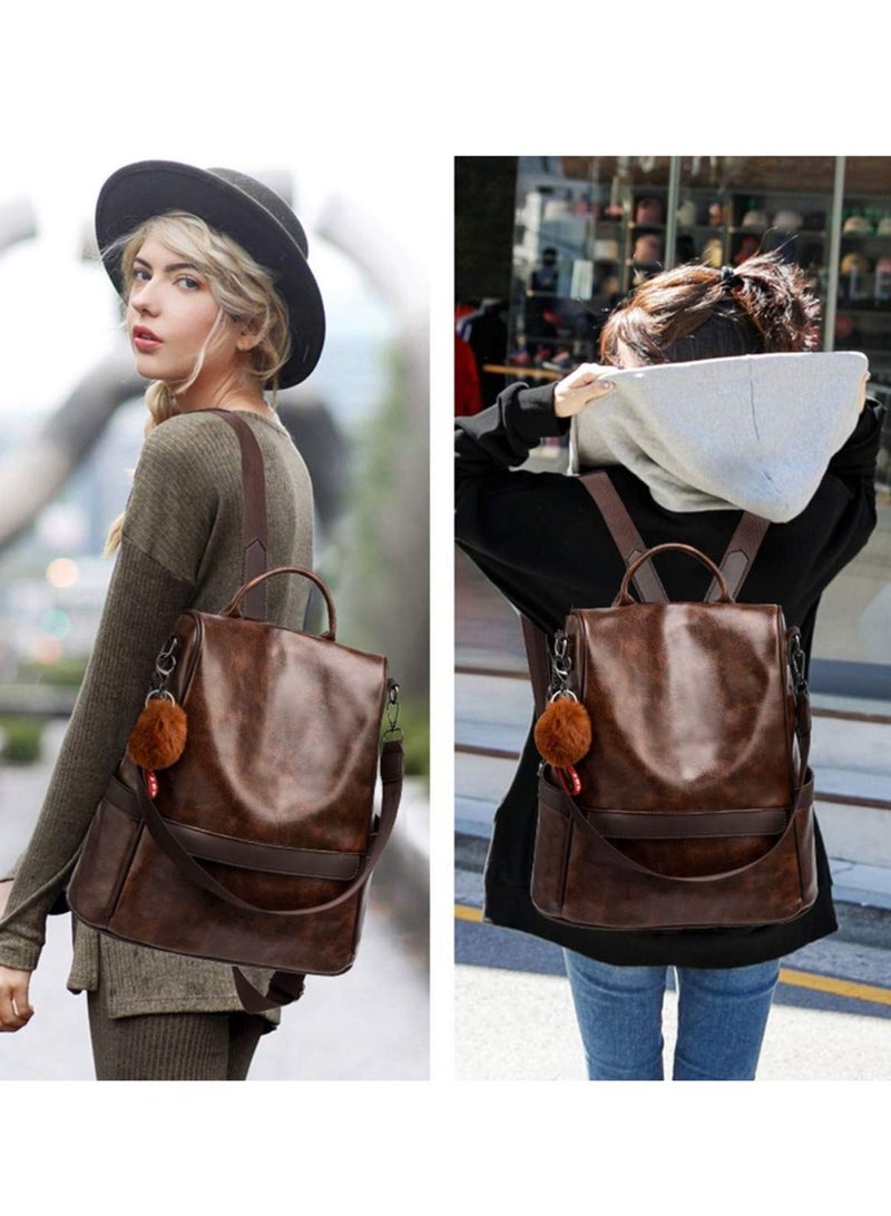 Anti-theft Casual Shoulder Backpack Fashion Ladies Satchel Bags - Brown - Image 5