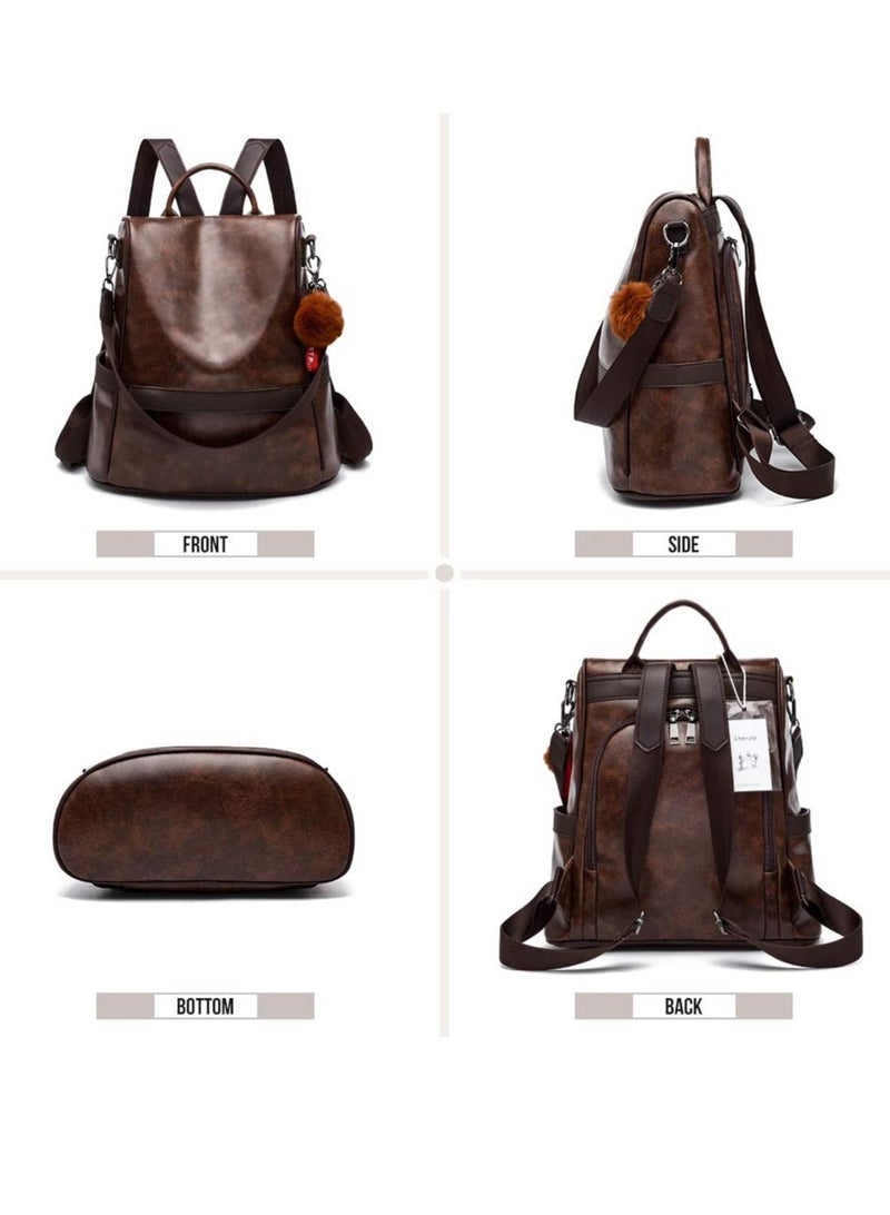 Anti-theft Casual Shoulder Backpack Fashion Ladies Satchel Bags - Brown - Image 2