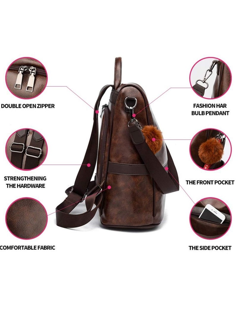 Anti-theft Casual Shoulder Backpack Fashion Ladies Satchel Bags - Brown - Image 4