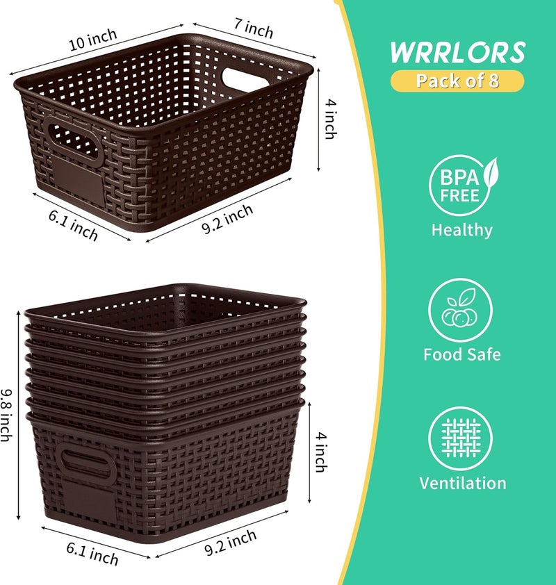 Wrrlors 8 حزمة سلال تخزين بلاستيكية بنية مع أغطية، منظمات ملصقات، حاويات منظمة قابلة للتكديس: لتنظيم الرفوف، الأدراج، خزائن المكاتب، غرف اللعب، الفصول الدراسية، المكاتب - Image 3