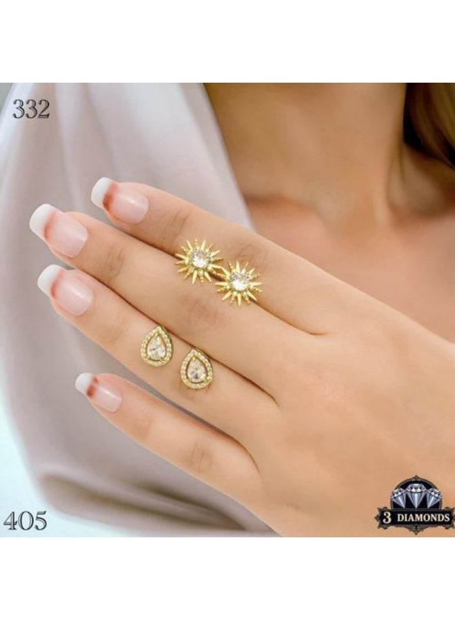 3Diamonds Gold Plated Sunburst Stud Earrings with Cubic Zirconia Sparkle - Image 2