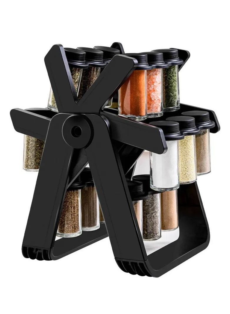 Rotating Spice Rack Organizer with 18 Glass Spice Jars, Complete Rotating Spice Organizer Set, 360° Rotating Wheel Spice Rack, Removable Spice Rack - Image 1