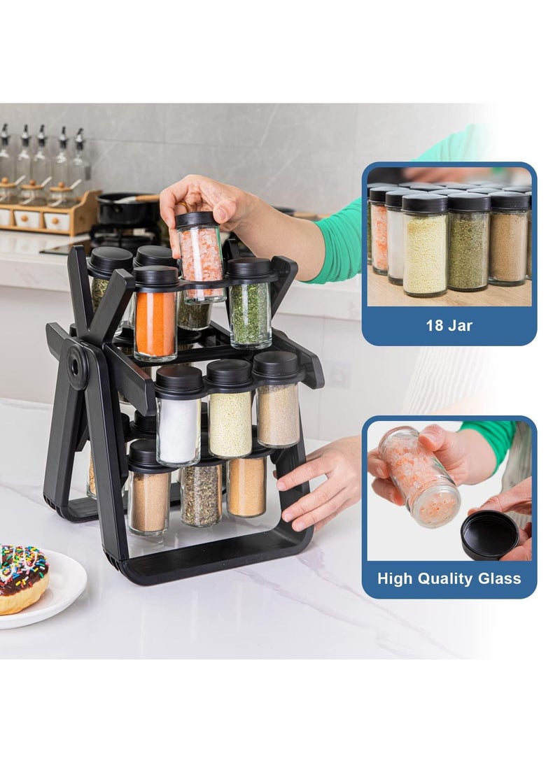 Rotating Spice Rack Organizer with 18 Glass Spice Jars, Complete Rotating Spice Organizer Set, 360° Rotating Wheel Spice Rack, Removable Spice Rack - Image 3
