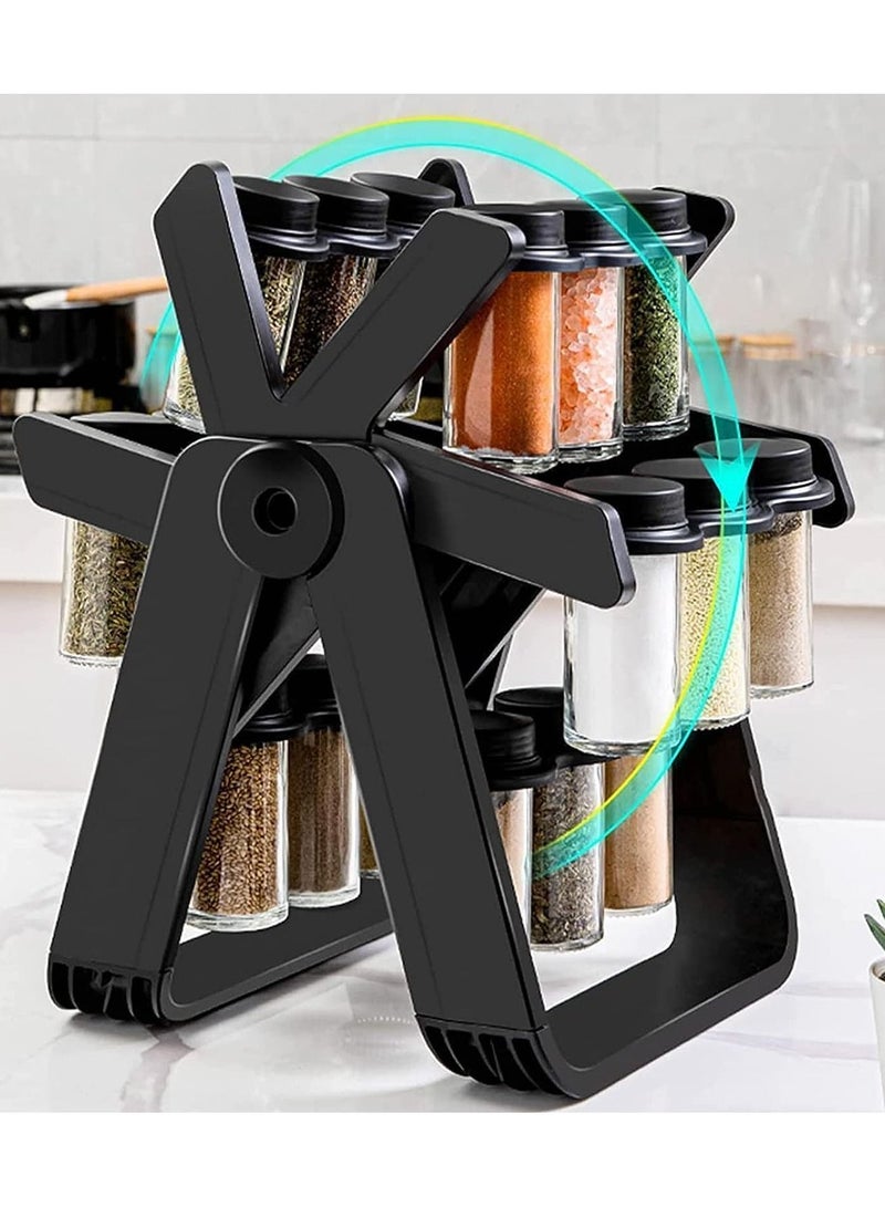 Rotating Spice Rack Organizer with 18 Glass Spice Jars, Complete Rotating Spice Organizer Set, 360° Rotating Wheel Spice Rack, Removable Spice Rack - Image 2