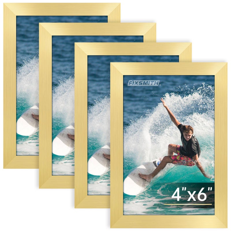 FIXSMITH 4x6 Picture Frame Bulk-4 Pack  Gold Picture Frames Collage Wall Decor  Wall & Tabletop Picture Frames  Photo Frame 4x6 with HD Plexiglass - Image 1