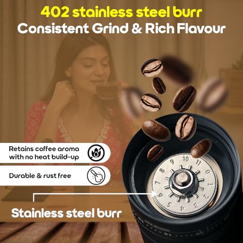 InstaCuppa Manual Coffee Grinder with 55 Grind Settings | Stainless Steel Burr | Hand Crank Mill for Espresso, French Press, Pour Over | External Adjustable Grind | Easy to Clean & Travel-Friendly - Image 2