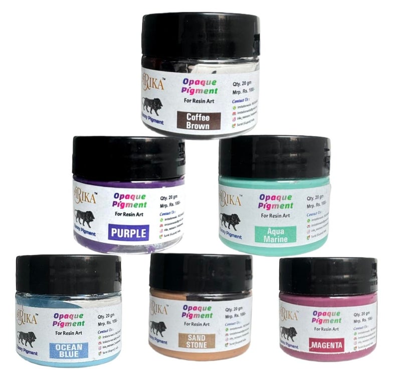 IRIKA Opaque Paste Pigment Resin Art Pigment Set - 6 Colors, 20g Each (Coffee Brown, Aquamarine, Purple, Ocean Blue, Sandstone, Magenta) - Image 1