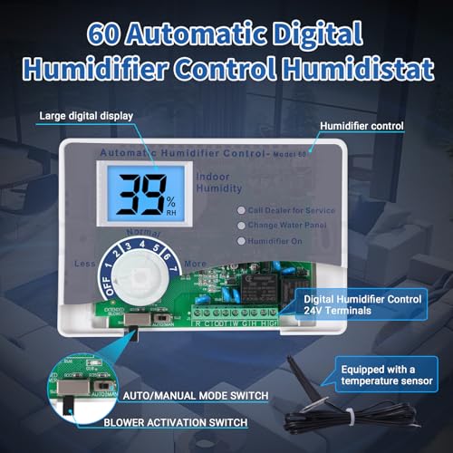Fenglesha 60 Humidifier Control Humidistat with Outdoor Temperature Sensor compatible with AprilAire 400 500 600 700 Series Whole Home Dehumidifiers Replacement for AprilAire 60, 24VAC Digital Wall Mount - Image 3