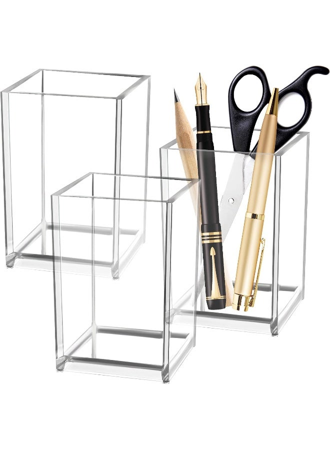 TPGP Acrylic Pencil Holder 3 Pcs Transparent Square Pen Holder For Office School Bathroom - Image 1