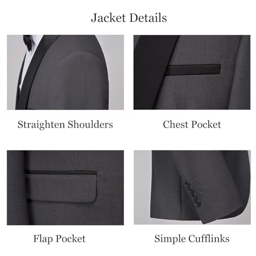 UNINUKOO Men Suits Slim Fit 3 Piece Tuxedo Set Shawl Lapel Wedding Casual Formal Tuxedo with Bow Tie US Size M Beige - Image 5