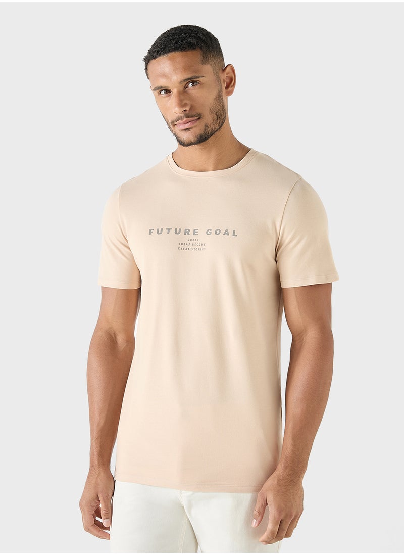 Iconic Slogan Print T-shirt with Short Sleeves and Crew N  - Image 1