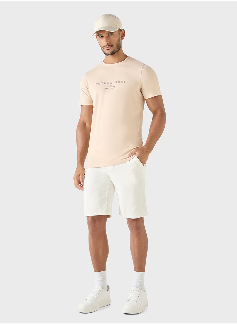 Iconic Slogan Print T-shirt with Short Sleeves and Crew N  - Image 4