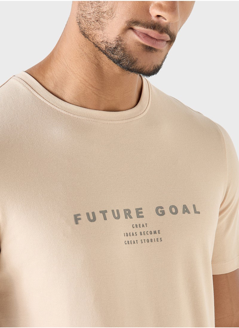 Iconic Slogan Print T-shirt with Short Sleeves and Crew N  - Image 3
