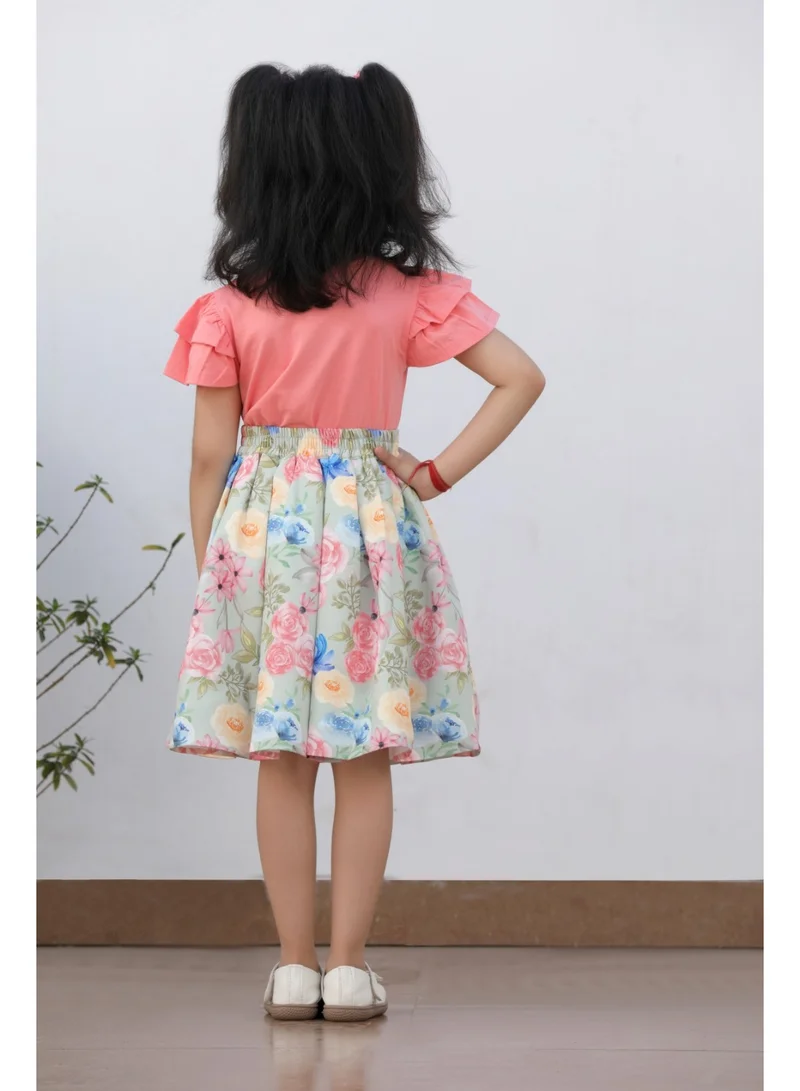 Luxe & Hardy تيشيرت ليانا للبنات مطبوع برقبة دائرية مع تنورة