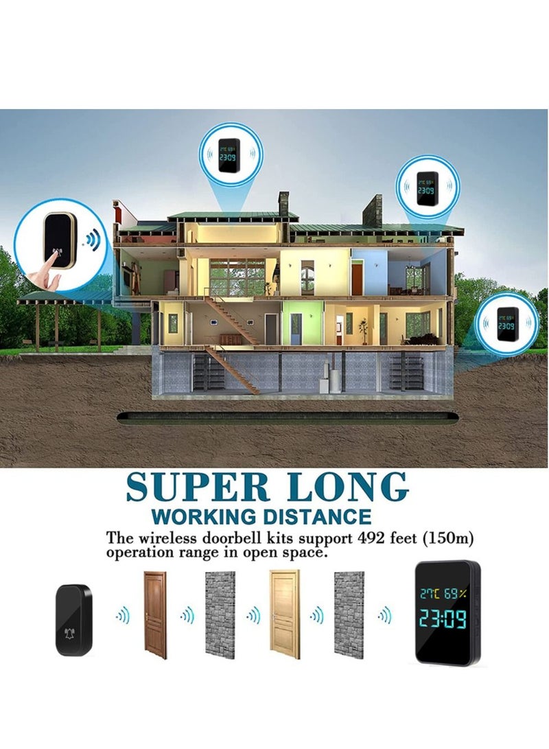 No Battery Needed Wireless Doorbells for Home, Waterproof and Self-powered Door bell, Displays Temperature, Humidity and Time, Houses Door bell with 38 Melodies and 4 Volume Levels  - Image 5