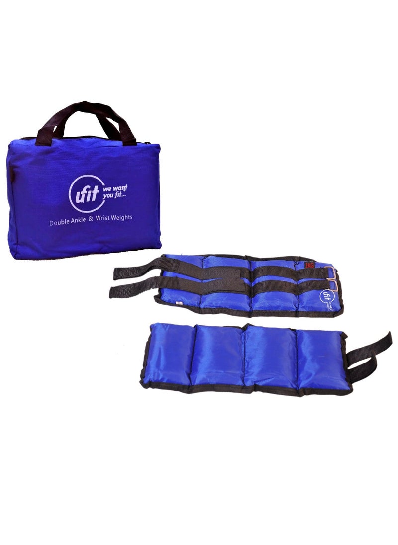 UFIT - Double Ankle & Wrist Sand Weights With Carry Bag, Blue 2KG (1KG×2PCS) - Image 1