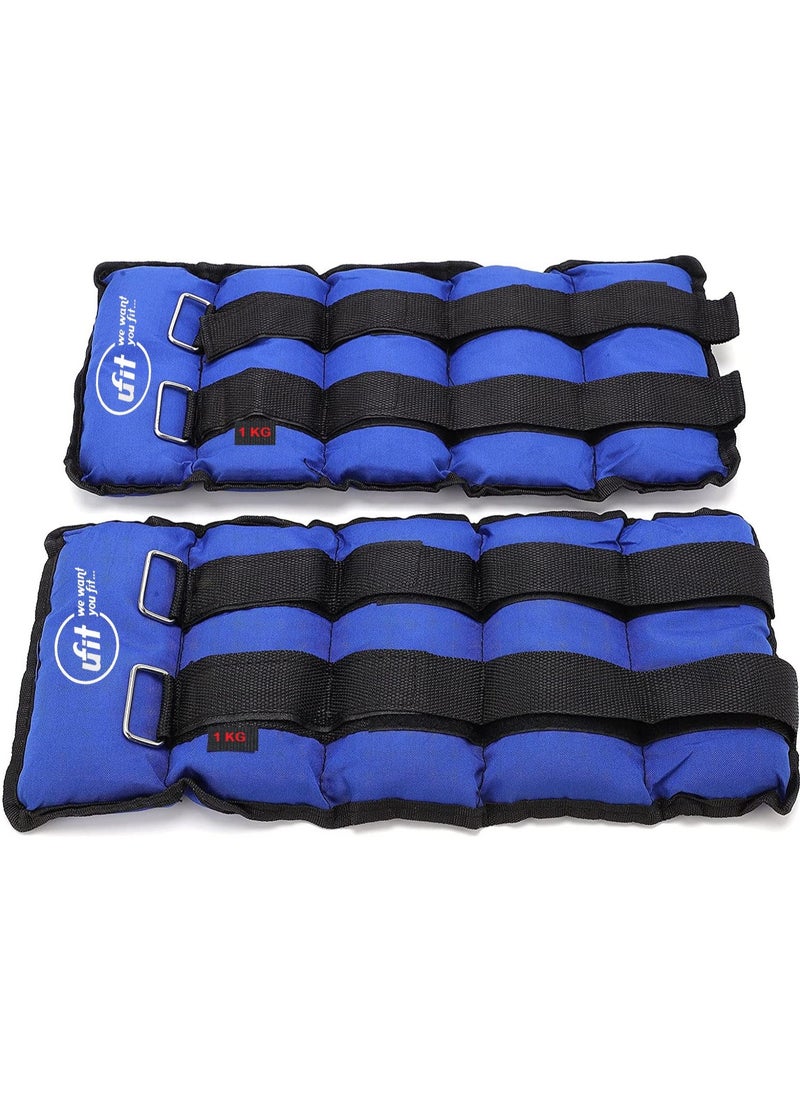 UFIT - Double Ankle & Wrist Sand Weights With Carry Bag, Blue 2KG (1KG×2PCS) - Image 1