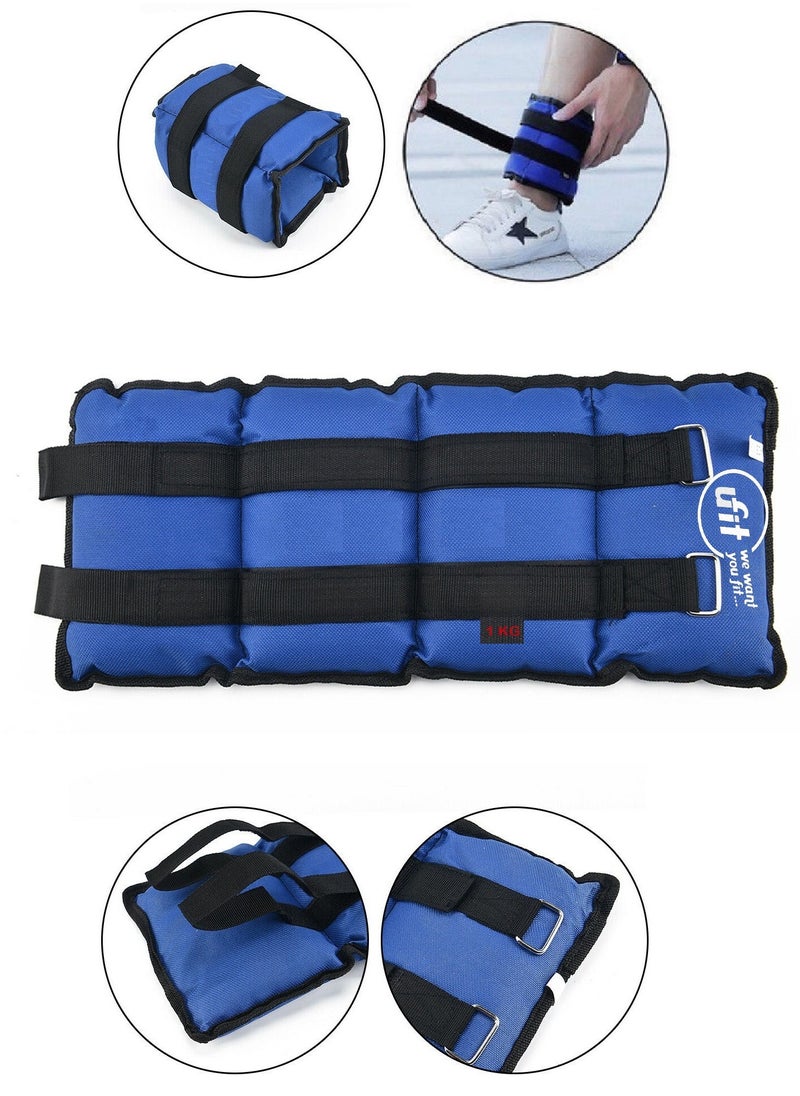 UFIT - Double Ankle & Wrist Sand Weights With Carry Bag, Blue 2KG (1KG×2PCS) - Image 1