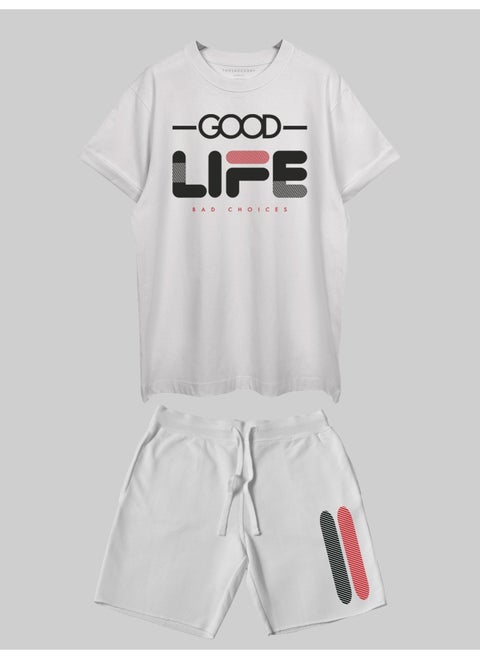 THREADCURRY Good Life Printed Co-ord Set for Men - Half Sleeve Oversized T-Shirt and Shorts