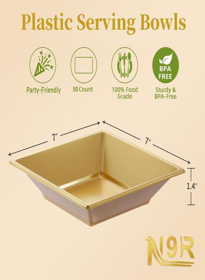 N9R 50 Count Gold Square Plastic Serving Bowls, 12 Oz Disposable Square Bowls for Candy Snake, Salad Bowl Perfect for Party Wedding Birthday - Image 2