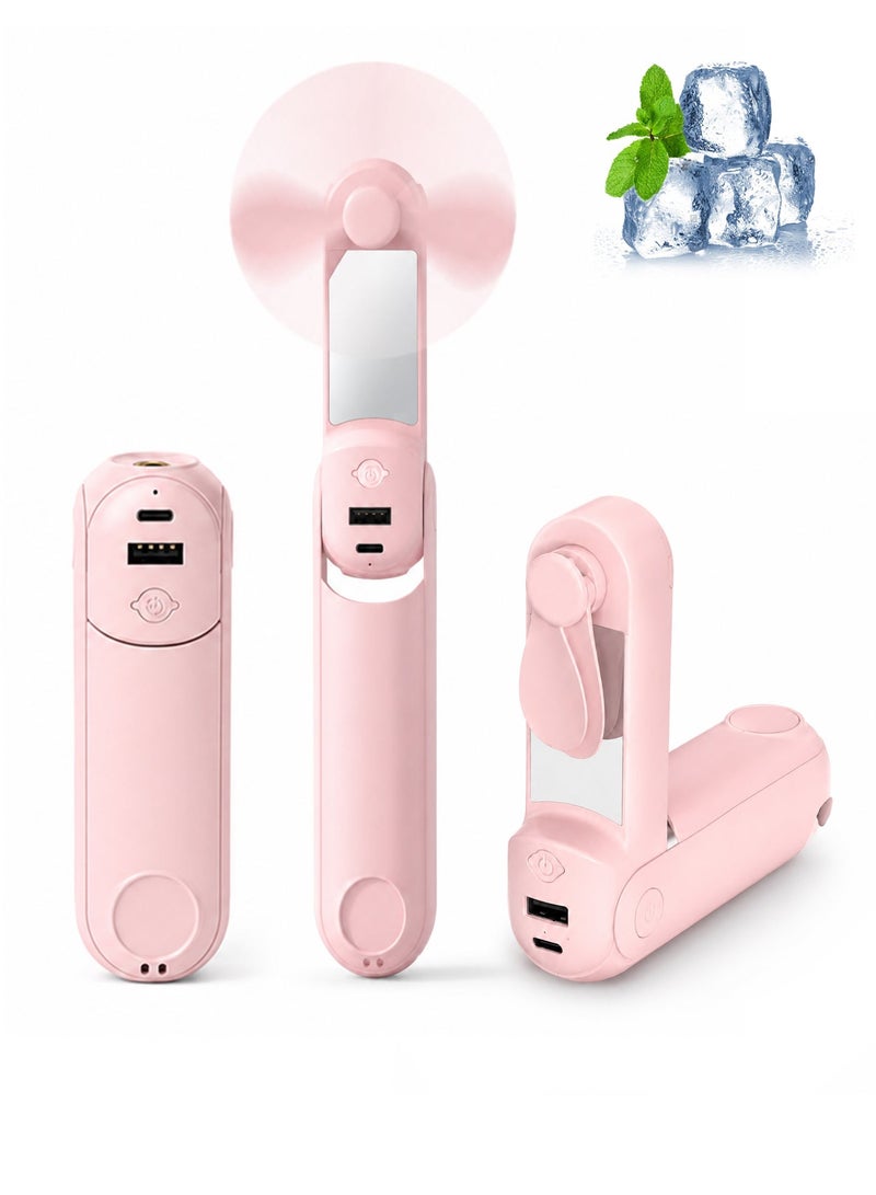 5 in 1 Rechargeable Handheld Mini Fan, Foldable Portable Fan with Power Bank Function, Mirror, Flashlight, 3 Adjustable Speeds, Compact Design for Outdoor, Travel, Office Use - Image 1
