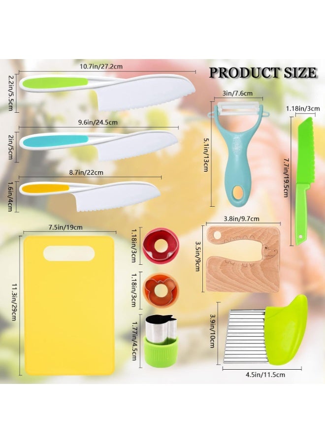 11 Pieces Wooden Kids Kitchen Knife, Knife Set Include Wood Serrated Edges Plastic Toddler Crinkle Cutter, Sandwich Y Peeler, Cutting Board - Image 4