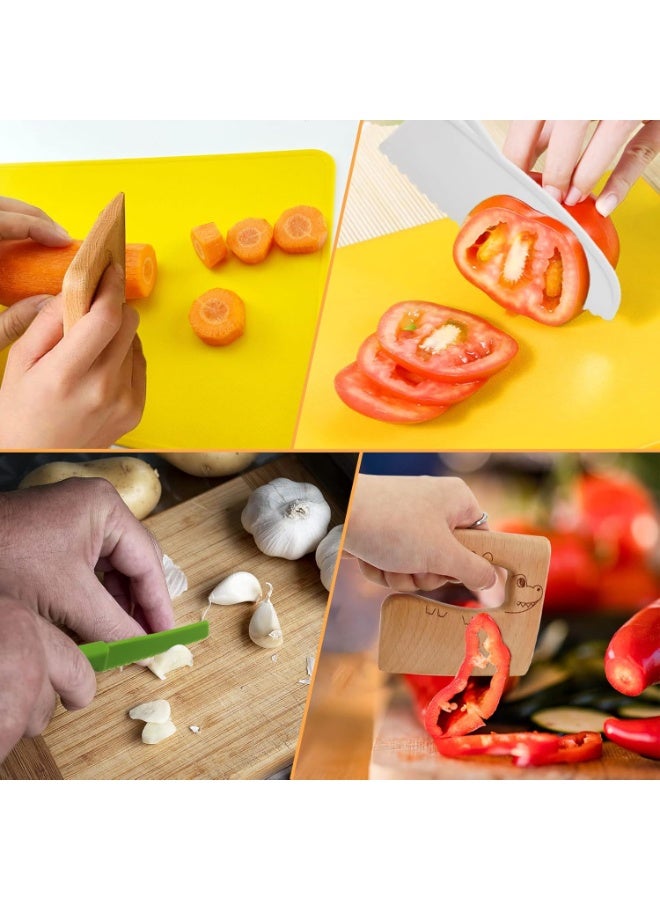 11 Pieces Wooden Kids Kitchen Knife, Knife Set Include Wood Serrated Edges Plastic Toddler Crinkle Cutter, Sandwich Y Peeler, Cutting Board - Image 3