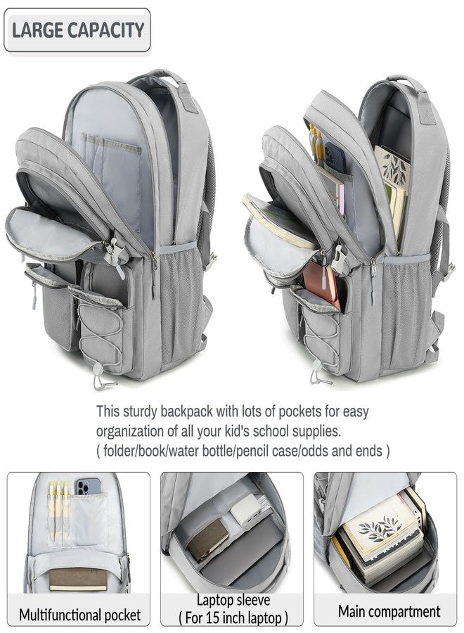 Lohol Water Resistant Daypack with Mulitiple Pockets for Travel Outdoor College, 15.6 inch Laptop Backpack for Men and Women, Grey, Large, Daypack Backpacks - Image 4