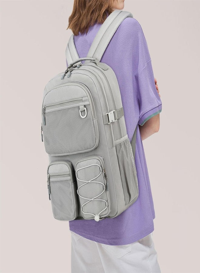 Lohol Water Resistant Daypack with Mulitiple Pockets for Travel Outdoor College, 15.6 inch Laptop Backpack for Men and Women, Grey, Large, Daypack Backpacks - Image 2