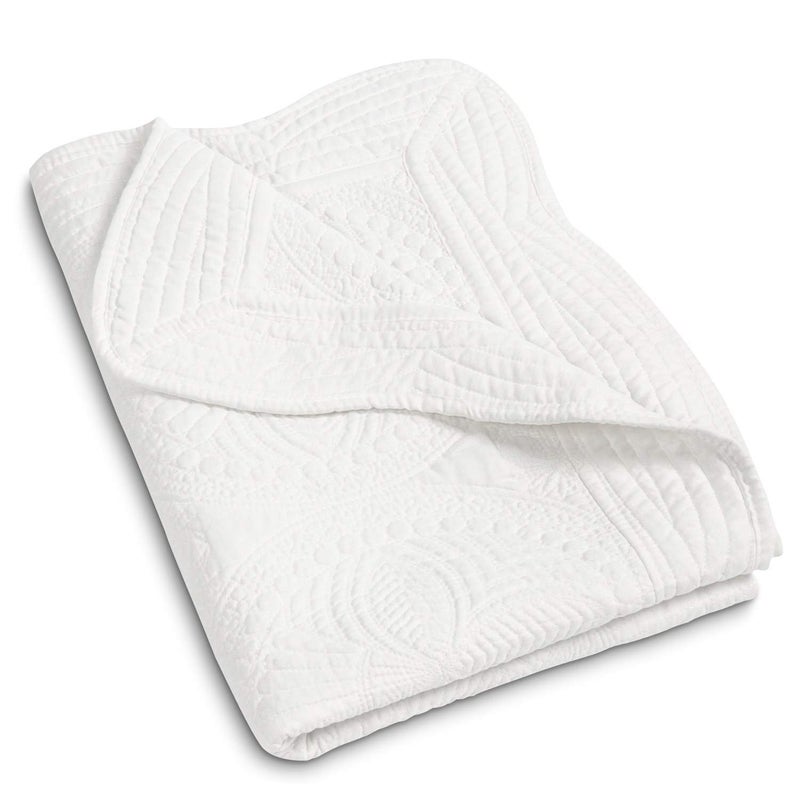 MONOBLANKS Baby Quilt Personlized Monogram Lightweight Embossed Scalloped Throw Blanket Four Seasons White