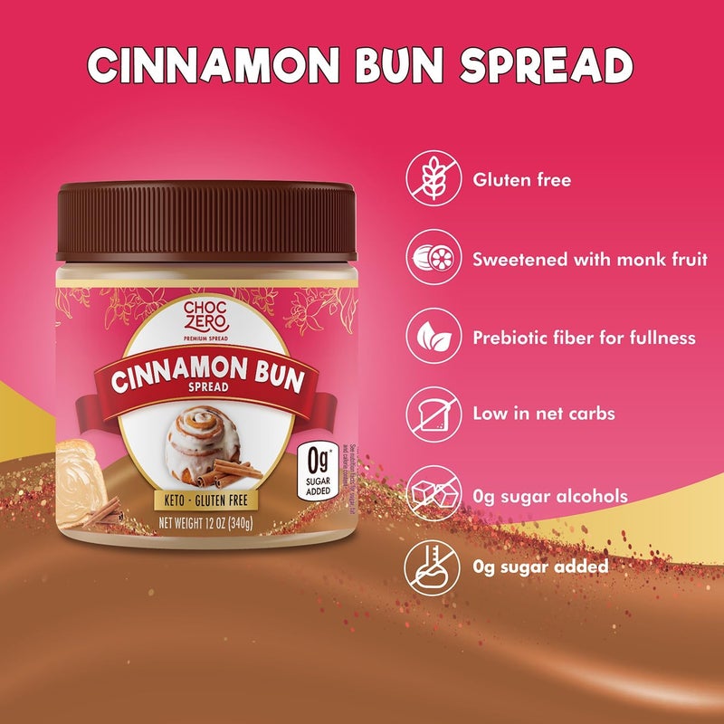 ChocZero Cinnamon Bun Spread - No Added Sugar, High Fiber, Low Carb Keto Breakfast & Dessert Spread, 12 oz Jar - Image 3