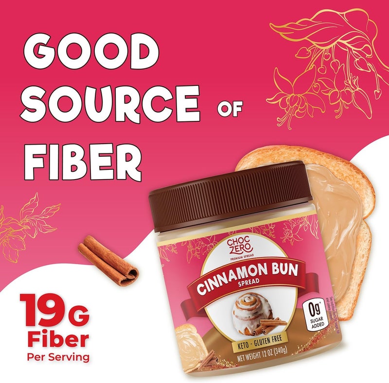 ChocZero Cinnamon Bun Spread - No Added Sugar, High Fiber, Low Carb Keto Breakfast & Dessert Spread, 12 oz Jar - Image 5
