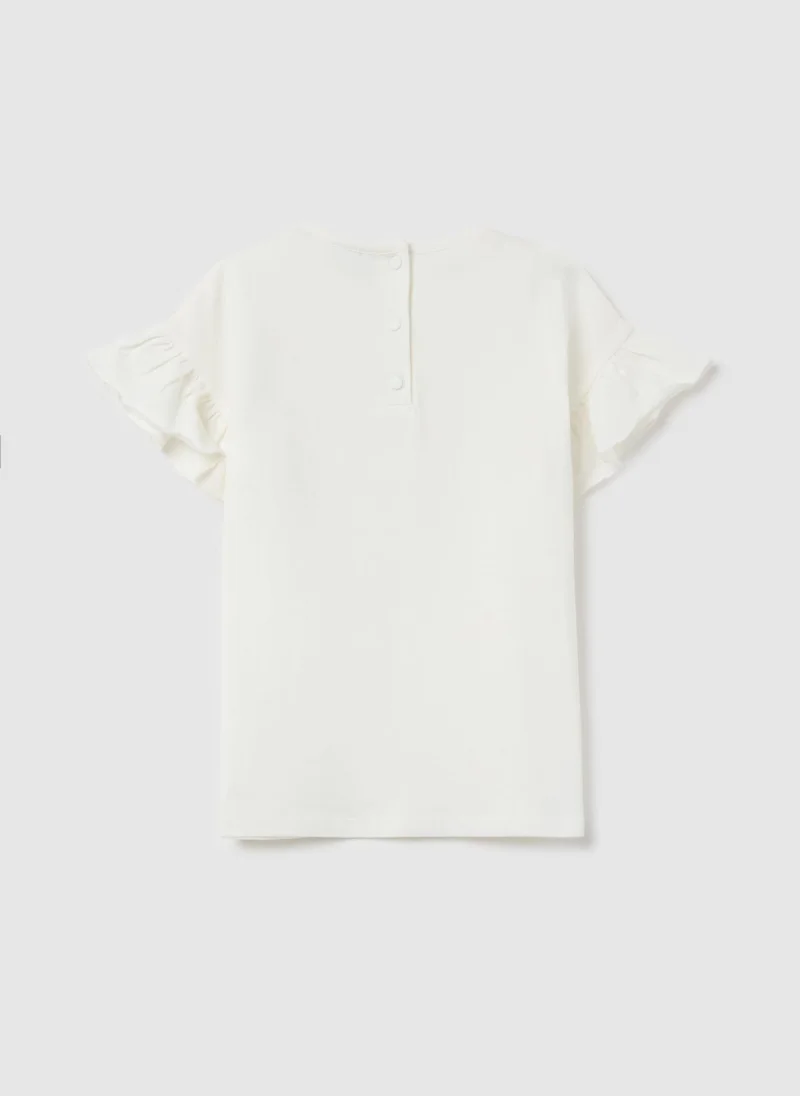 او في اس T-Shirt With Flounce And Flower Application